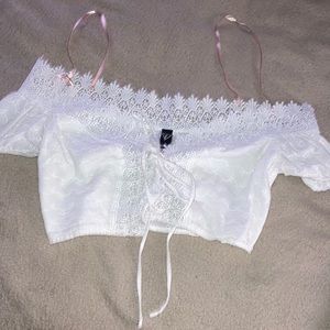 White lace off shoulder crop top